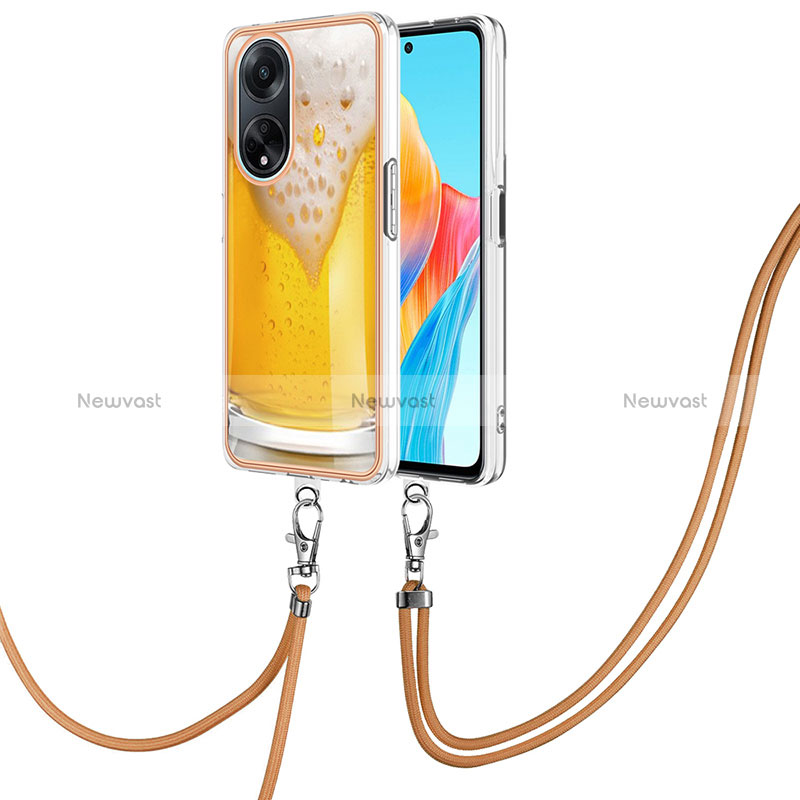 Silicone Candy Rubber Gel Fashionable Pattern Soft Case Cover with Lanyard Strap YB8 for Oppo A98 5G