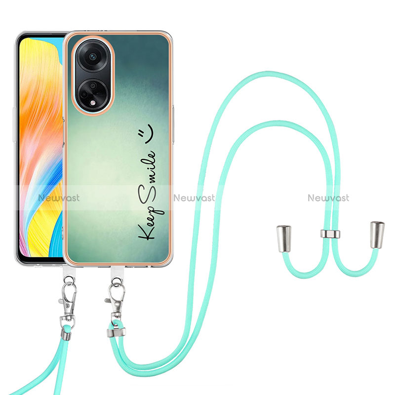 Silicone Candy Rubber Gel Fashionable Pattern Soft Case Cover with Lanyard Strap YB8 for Oppo A98 5G