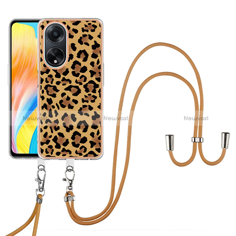 Silicone Candy Rubber Gel Fashionable Pattern Soft Case Cover with Lanyard Strap YB8 for Oppo A98 5G