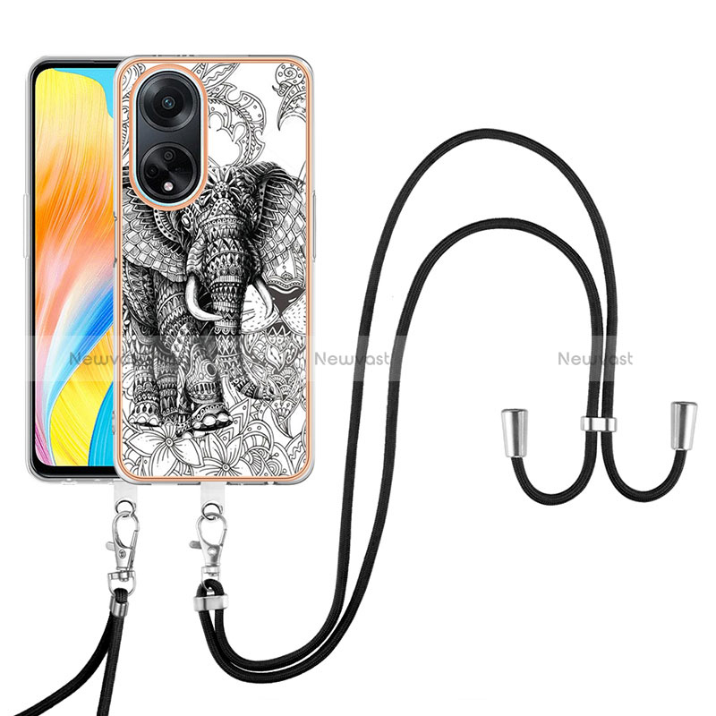 Silicone Candy Rubber Gel Fashionable Pattern Soft Case Cover with Lanyard Strap YB8 for Oppo A98 5G