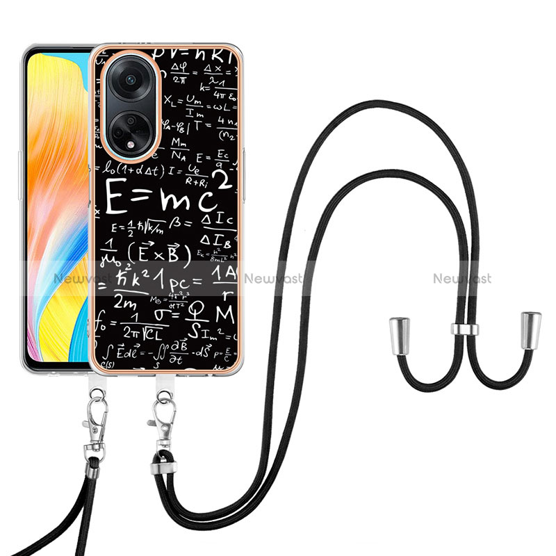 Silicone Candy Rubber Gel Fashionable Pattern Soft Case Cover with Lanyard Strap YB8 for Oppo A98 5G