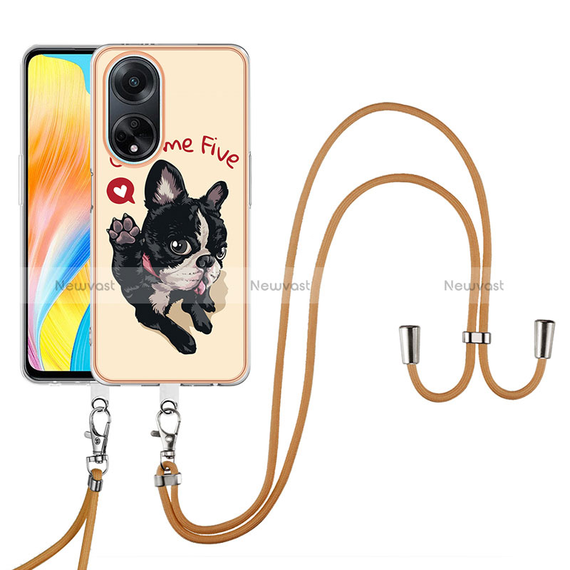 Silicone Candy Rubber Gel Fashionable Pattern Soft Case Cover with Lanyard Strap YB8 for Oppo A98 5G