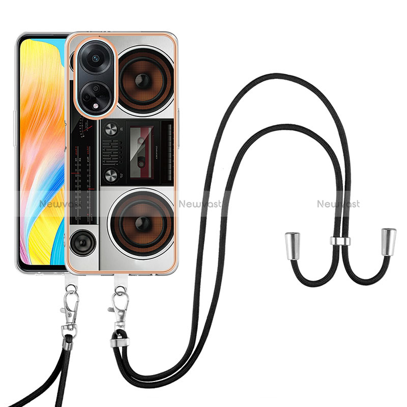 Silicone Candy Rubber Gel Fashionable Pattern Soft Case Cover with Lanyard Strap YB8 for Oppo A98 5G Colorful