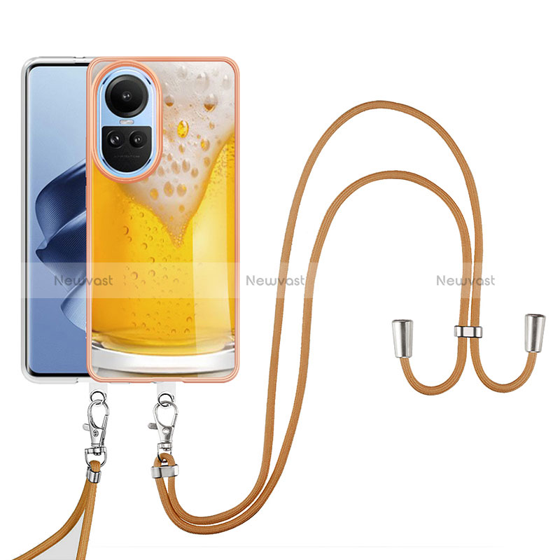 Silicone Candy Rubber Gel Fashionable Pattern Soft Case Cover with Lanyard Strap YB8 for Oppo Reno10 5G