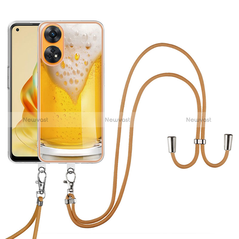 Silicone Candy Rubber Gel Fashionable Pattern Soft Case Cover with Lanyard Strap YB8 for Oppo Reno8 T 4G