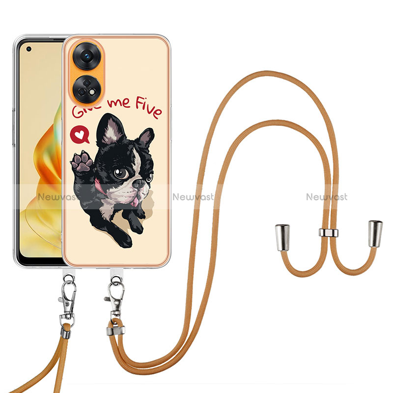 Silicone Candy Rubber Gel Fashionable Pattern Soft Case Cover with Lanyard Strap YB8 for Oppo Reno8 T 4G Khaki