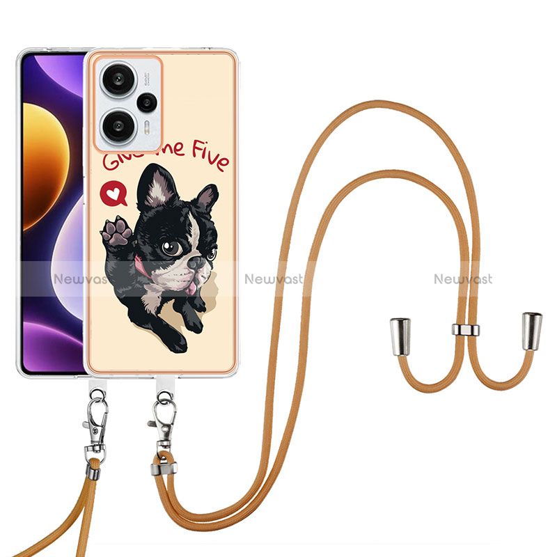 Silicone Candy Rubber Gel Fashionable Pattern Soft Case Cover with Lanyard Strap YB8 for Xiaomi Poco F5 5G