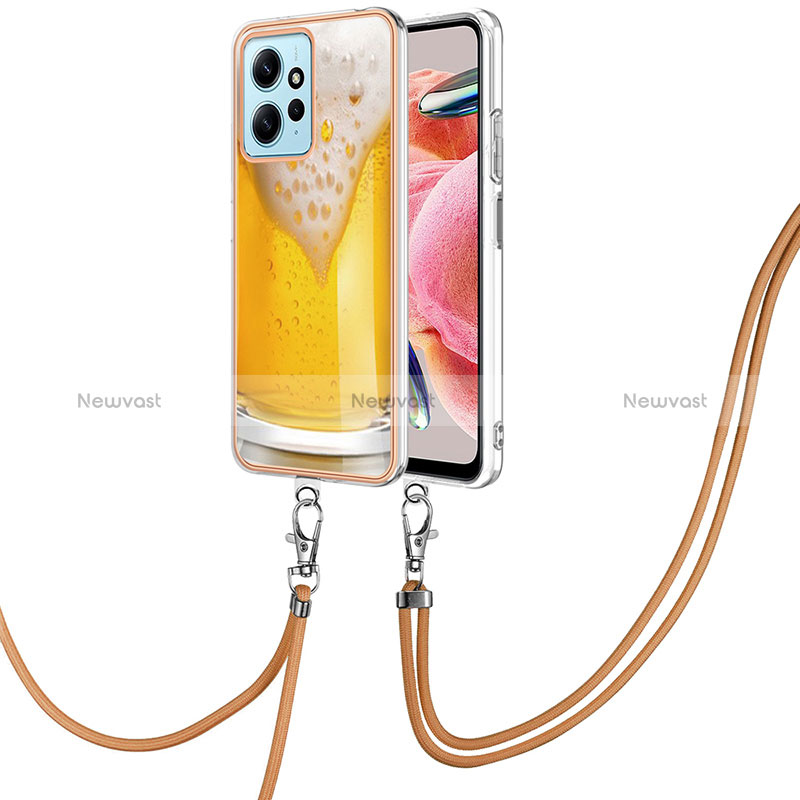 Silicone Candy Rubber Gel Fashionable Pattern Soft Case Cover with Lanyard Strap YB8 for Xiaomi Redmi Note 12 4G