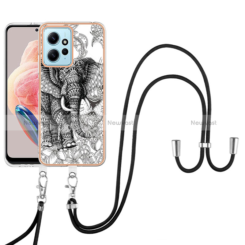 Silicone Candy Rubber Gel Fashionable Pattern Soft Case Cover with Lanyard Strap YB8 for Xiaomi Redmi Note 12 4G