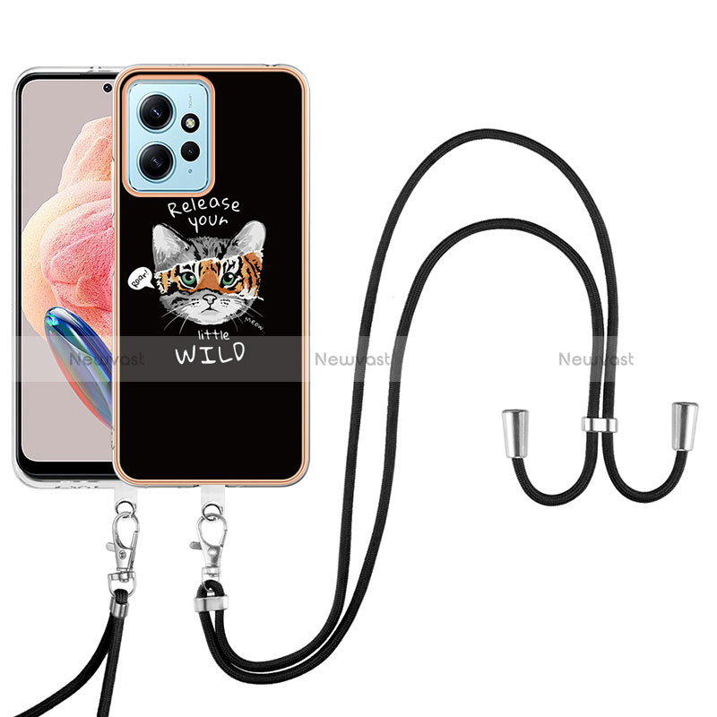 Silicone Candy Rubber Gel Fashionable Pattern Soft Case Cover with Lanyard Strap YB8 for Xiaomi Redmi Note 12 4G