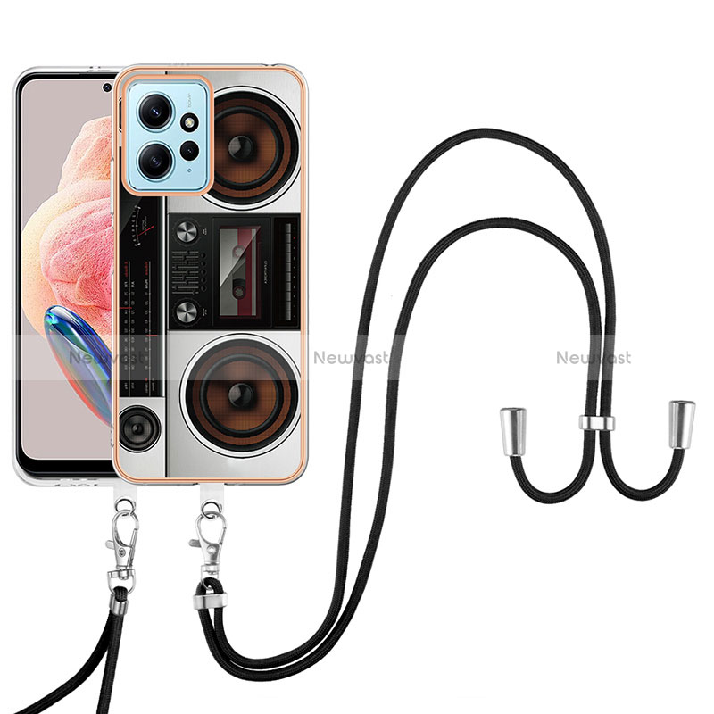 Silicone Candy Rubber Gel Fashionable Pattern Soft Case Cover with Lanyard Strap YB8 for Xiaomi Redmi Note 12 4G