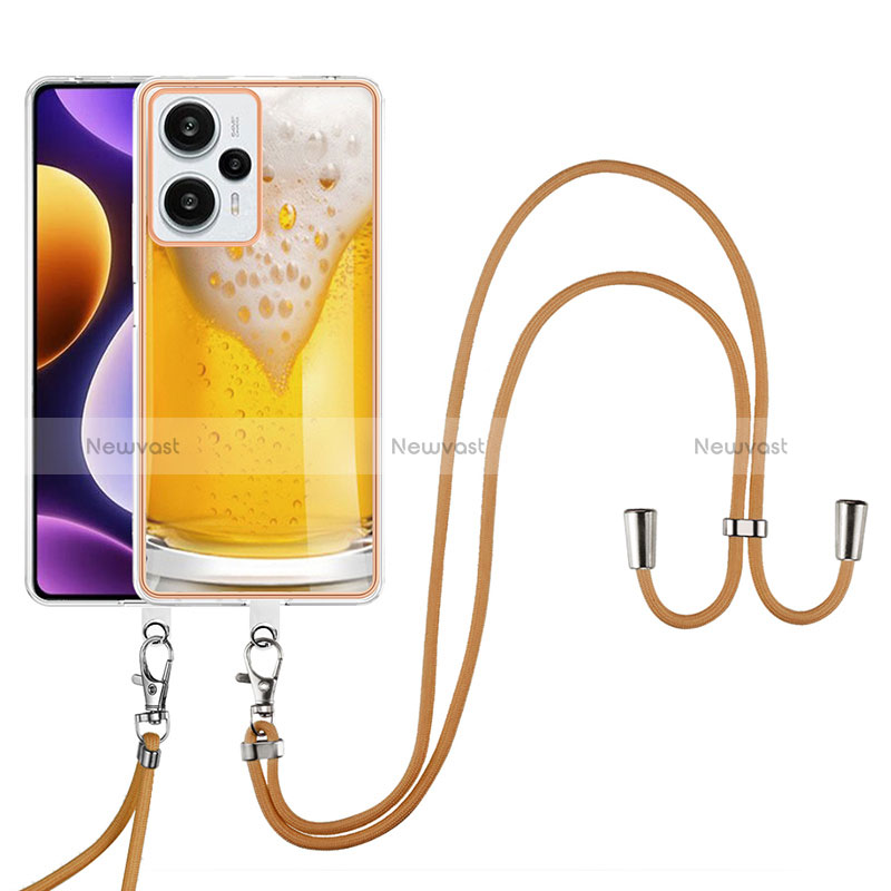 Silicone Candy Rubber Gel Fashionable Pattern Soft Case Cover with Lanyard Strap YB8 for Xiaomi Redmi Note 12 Turbo 5G