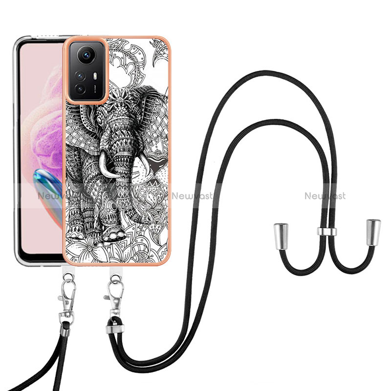 Silicone Candy Rubber Gel Fashionable Pattern Soft Case Cover with Lanyard Strap YB8 for Xiaomi Redmi Note 12S