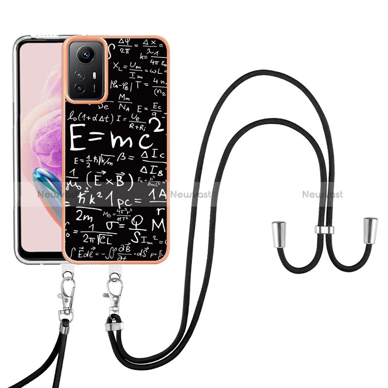 Silicone Candy Rubber Gel Fashionable Pattern Soft Case Cover with Lanyard Strap YB8 for Xiaomi Redmi Note 12S