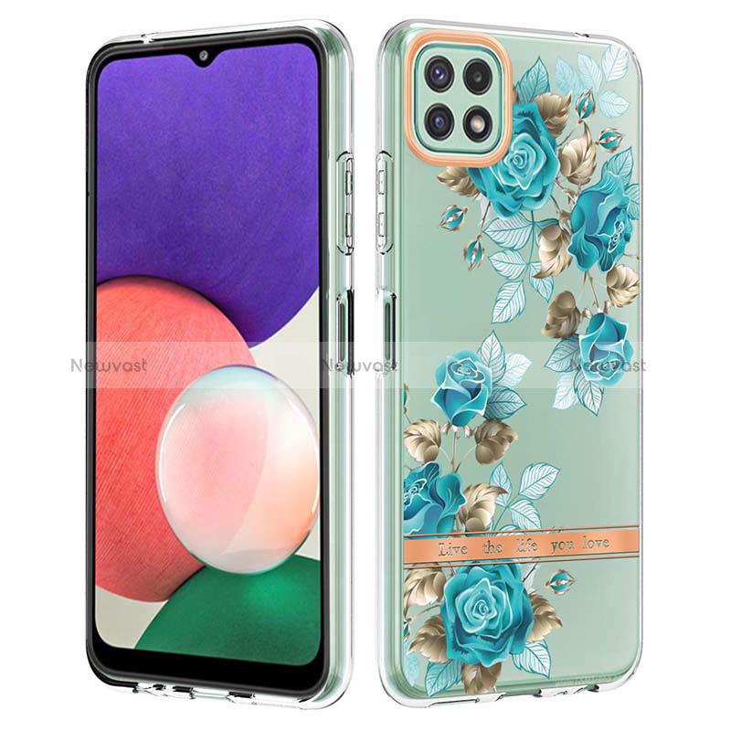 Silicone Candy Rubber Gel Fashionable Pattern Soft Case Cover Y06B for Samsung Galaxy A22s 5G Cyan