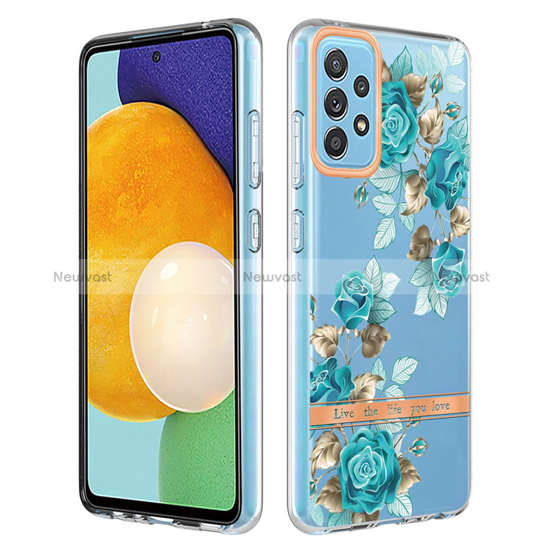 Silicone Candy Rubber Gel Fashionable Pattern Soft Case Cover Y06B for Samsung Galaxy A52s 5G Cyan