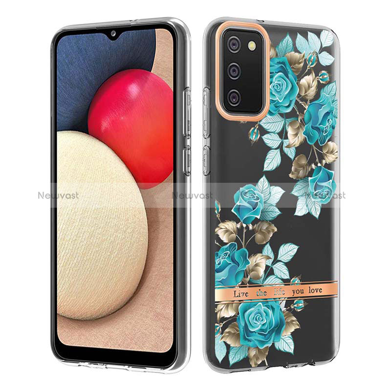 Silicone Candy Rubber Gel Fashionable Pattern Soft Case Cover Y06B for Samsung Galaxy F02S SM-E025F Cyan