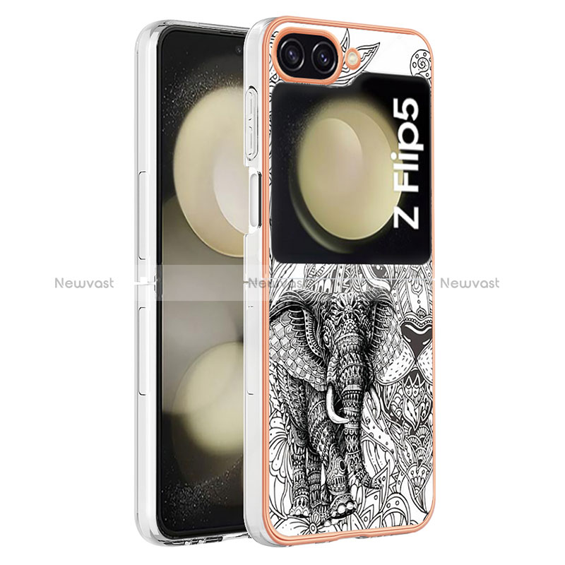 Silicone Candy Rubber Gel Fashionable Pattern Soft Case Cover YB8 for Samsung Galaxy Z Flip5 5G Gray