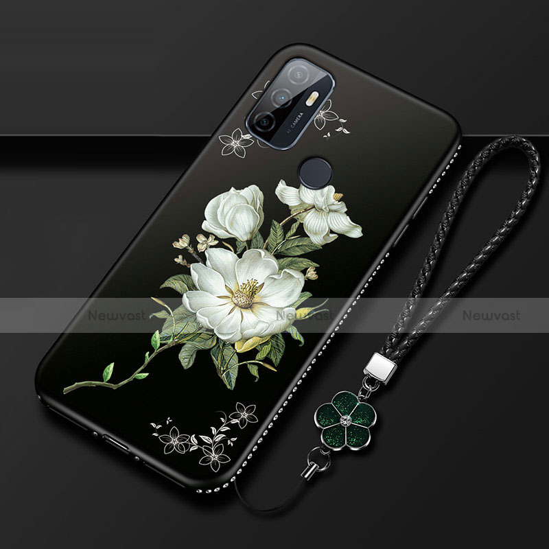 Silicone Candy Rubber Gel Flowers Soft Case Cover A01 for Oppo A32 Black