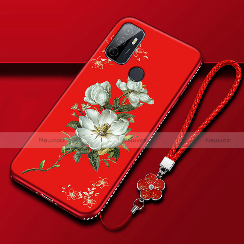 Silicone Candy Rubber Gel Flowers Soft Case Cover A01 for Oppo A32 Red