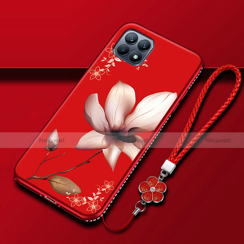 Silicone Candy Rubber Gel Flowers Soft Case Cover A01 for Oppo Reno4 SE 5G Red Wine