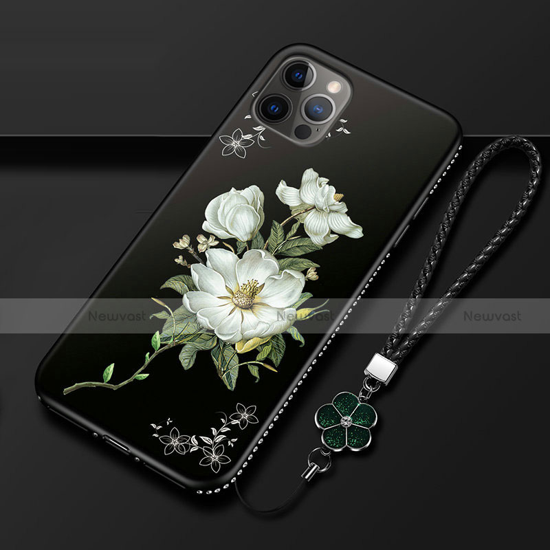 Silicone Candy Rubber Gel Flowers Soft Case Cover for Apple iPhone 12 Pro Max Black