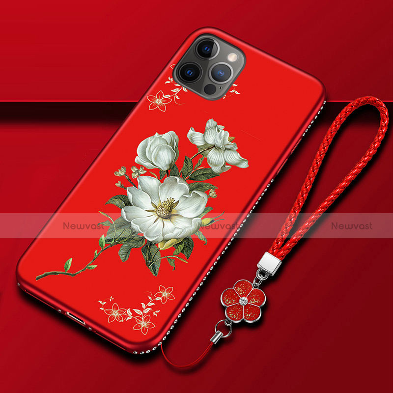 Silicone Candy Rubber Gel Flowers Soft Case Cover for Apple iPhone 12 Pro Max Red