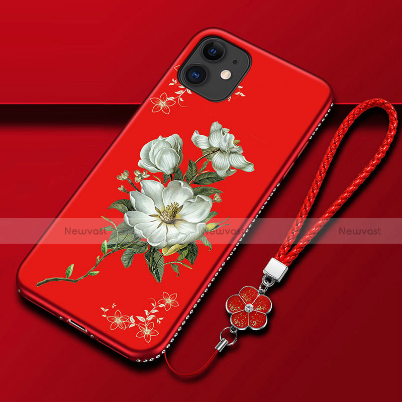 Silicone Candy Rubber Gel Flowers Soft Case Cover for Apple iPhone 12 Red