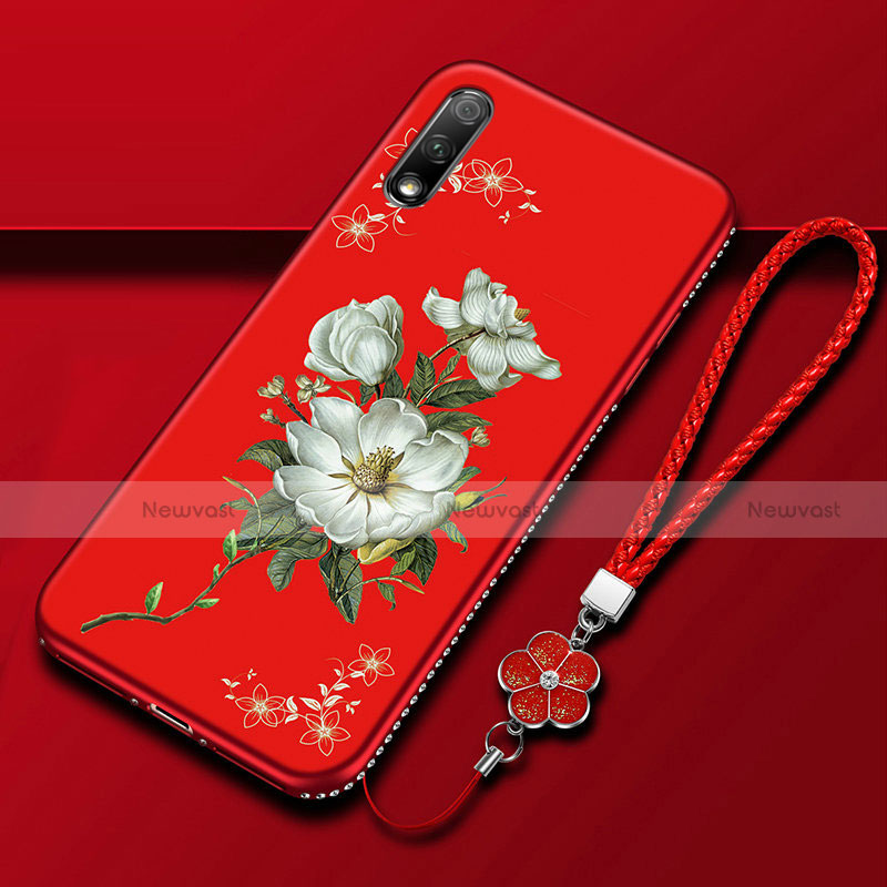 Silicone Candy Rubber Gel Flowers Soft Case Cover for Huawei Enjoy 10 Red