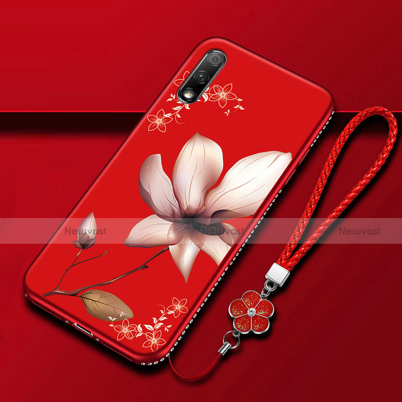 Silicone Candy Rubber Gel Flowers Soft Case Cover for Huawei Enjoy 10 Red Wine