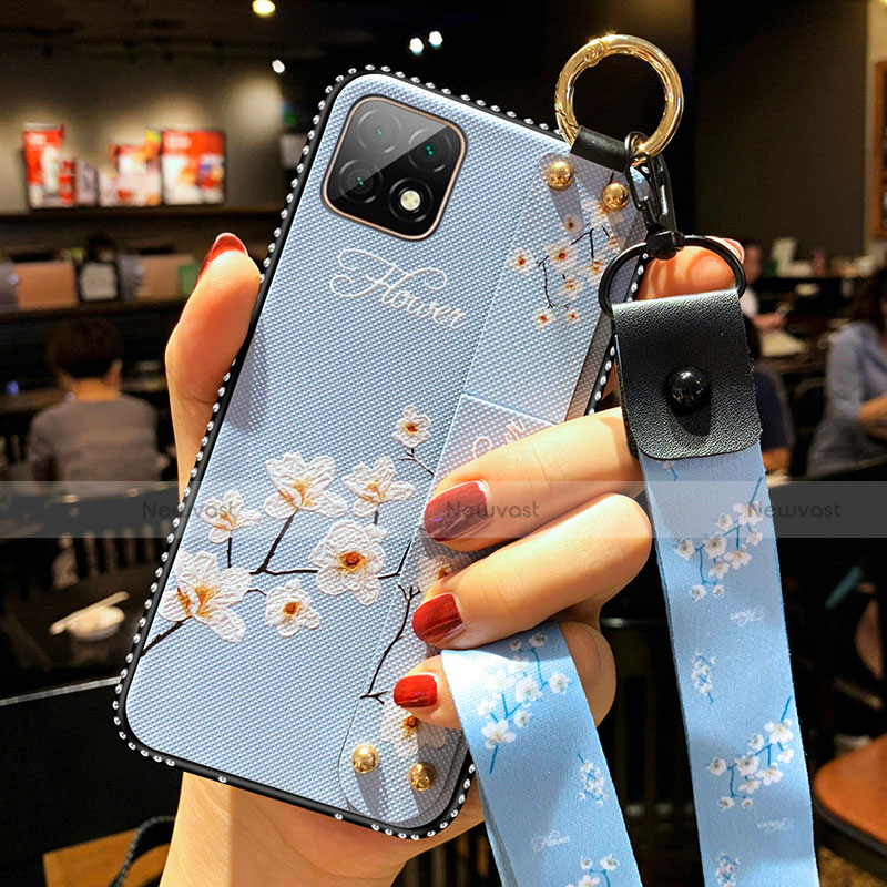 Silicone Candy Rubber Gel Flowers Soft Case Cover for Huawei Enjoy 20 5G Mint Blue