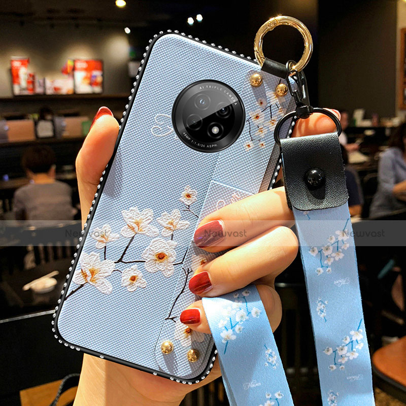 Silicone Candy Rubber Gel Flowers Soft Case Cover for Huawei Enjoy 20 Plus 5G Mint Blue