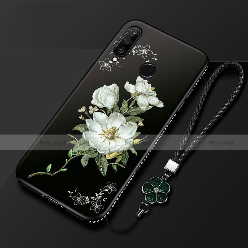 Silicone Candy Rubber Gel Flowers Soft Case Cover for Huawei Enjoy 9s Black