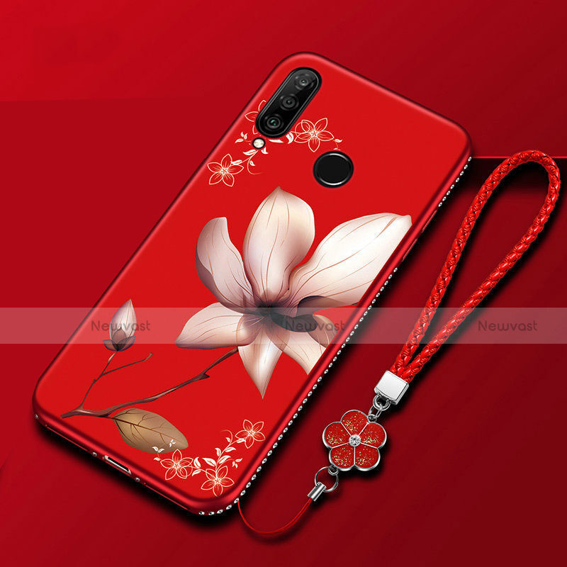 Silicone Candy Rubber Gel Flowers Soft Case Cover for Huawei Enjoy 9s Red