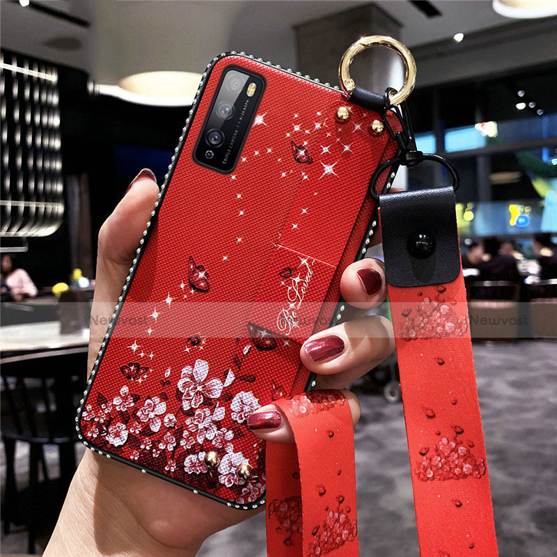 Silicone Candy Rubber Gel Flowers Soft Case Cover for Huawei Enjoy Z 5G Red