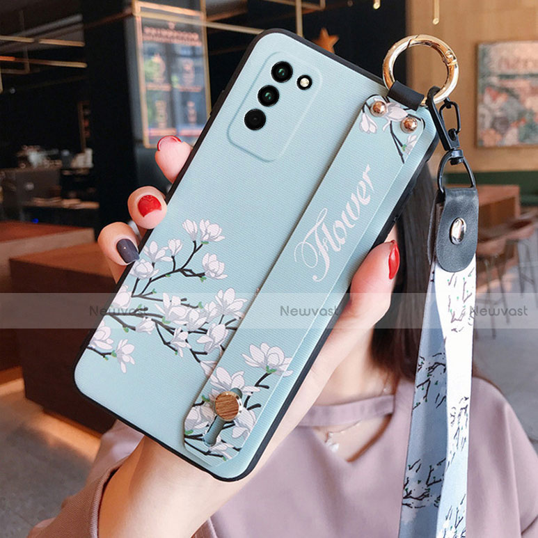 Silicone Candy Rubber Gel Flowers Soft Case Cover for Huawei Honor 30 Lite 5G Sky Blue