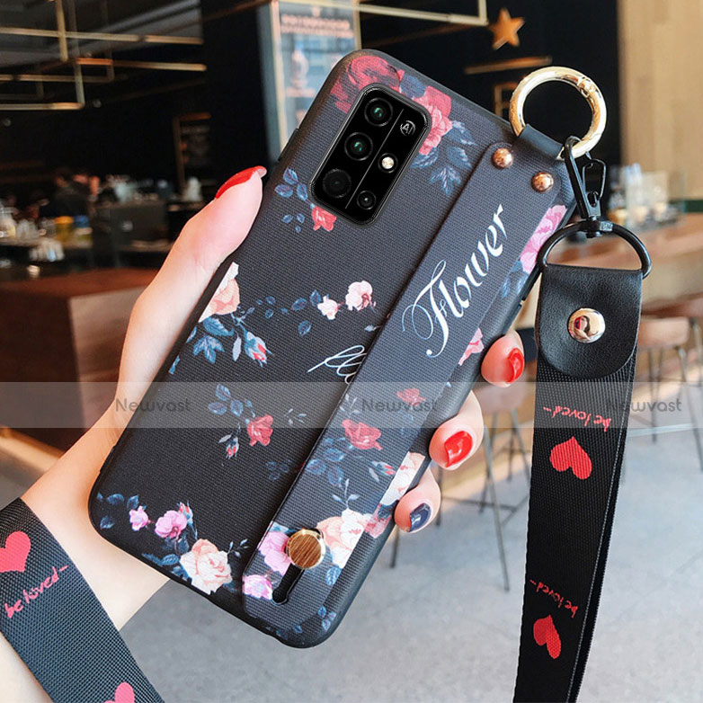 Silicone Candy Rubber Gel Flowers Soft Case Cover for Huawei Honor 30S Black