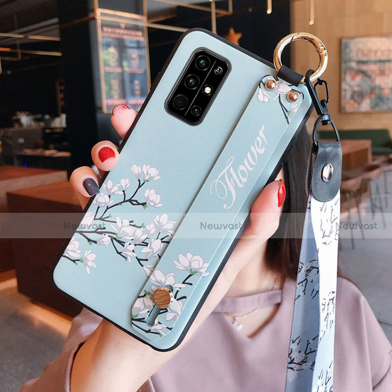 Silicone Candy Rubber Gel Flowers Soft Case Cover for Huawei Honor 30S Sky Blue