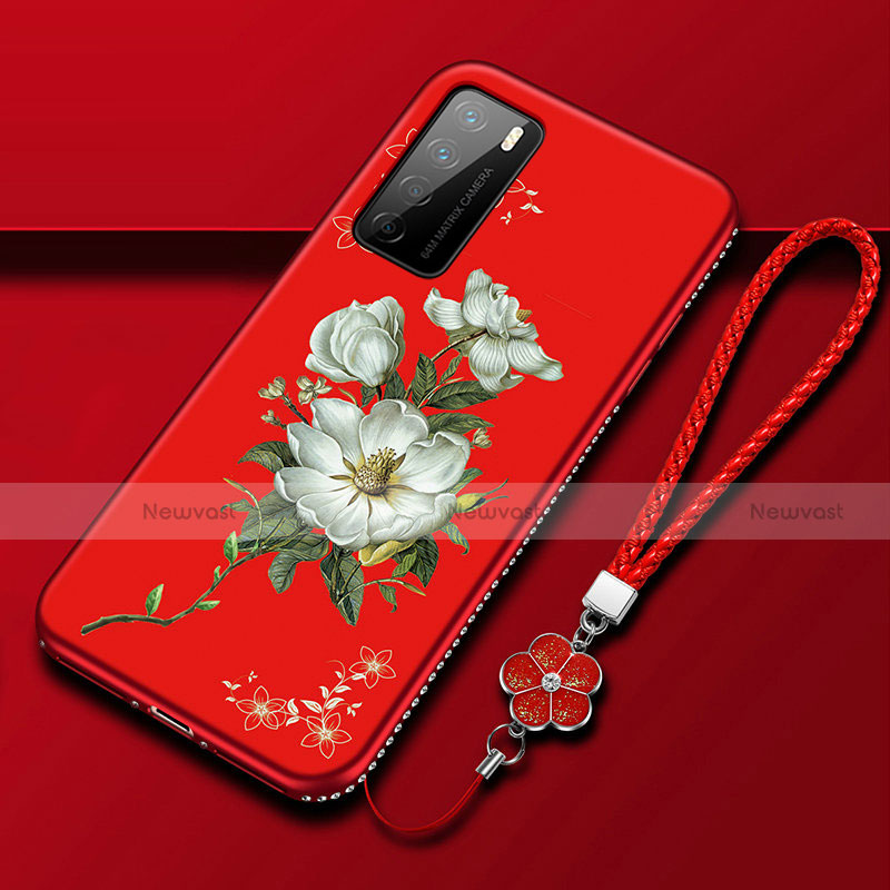 Silicone Candy Rubber Gel Flowers Soft Case Cover for Huawei Honor Play4 5G Red