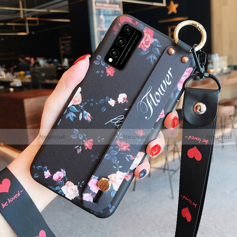 Silicone Candy Rubber Gel Flowers Soft Case Cover for Huawei Honor Play4T Pro Black