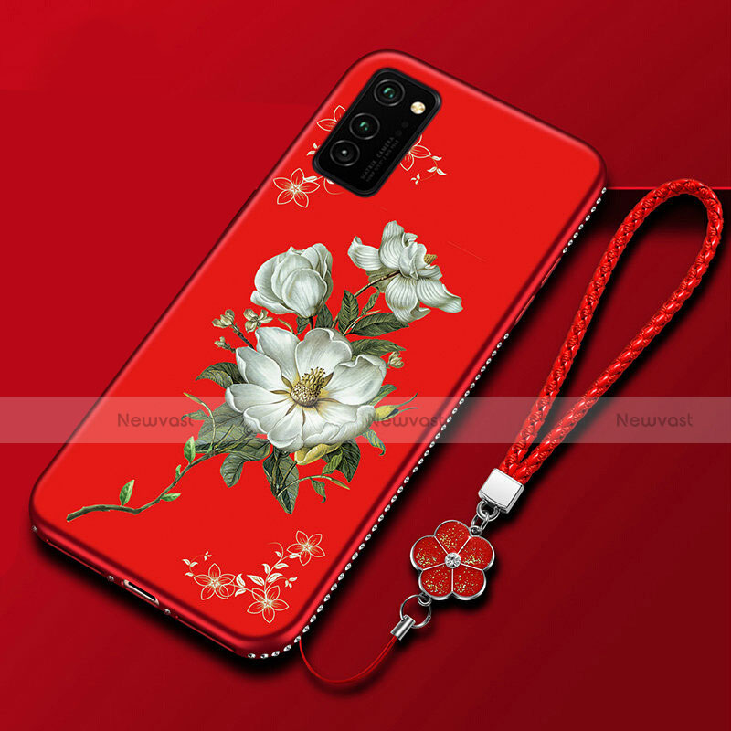 Silicone Candy Rubber Gel Flowers Soft Case Cover for Huawei Honor V30 5G Red