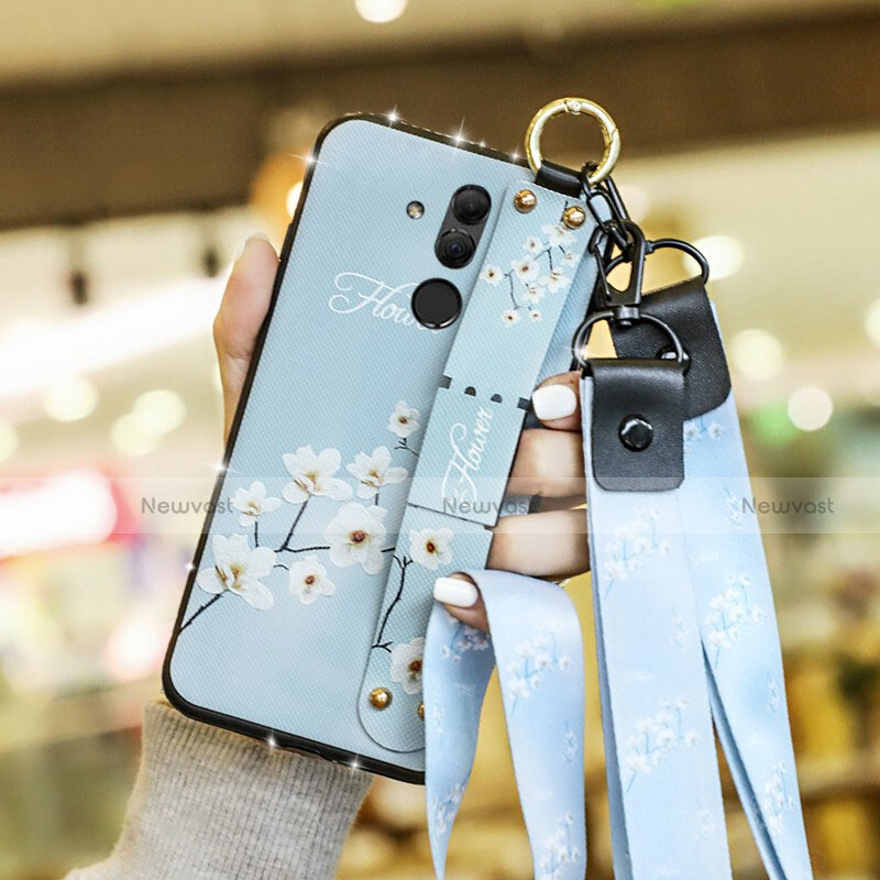 Silicone Candy Rubber Gel Flowers Soft Case Cover for Huawei Mate 20 Lite Sky Blue