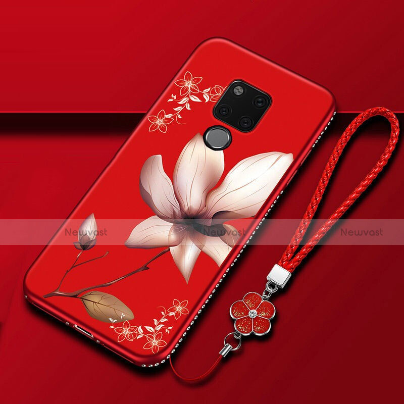 Silicone Candy Rubber Gel Flowers Soft Case Cover for Huawei Mate 20 X 5G Red Wine