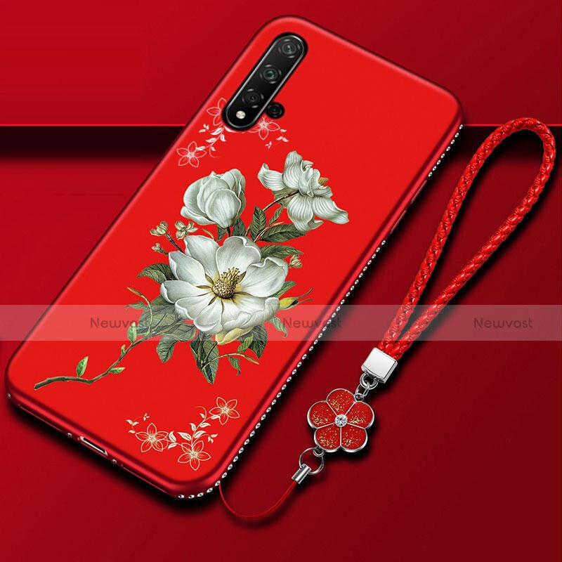 Silicone Candy Rubber Gel Flowers Soft Case Cover for Huawei Nova 5 Pro Red