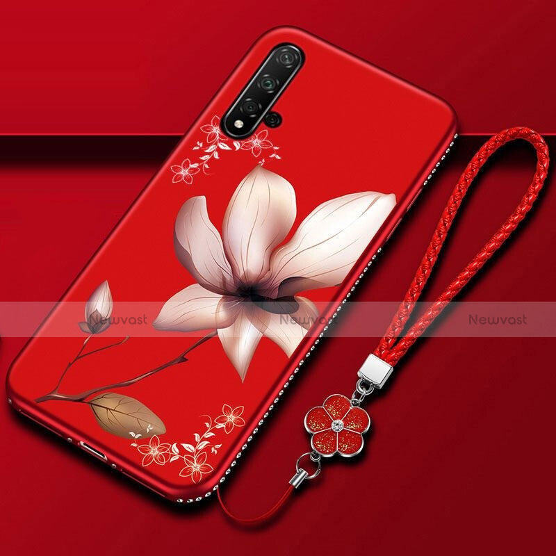 Silicone Candy Rubber Gel Flowers Soft Case Cover for Huawei Nova 5 Pro Red Wine