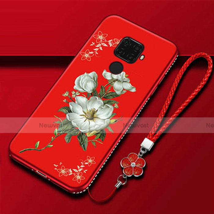 Silicone Candy Rubber Gel Flowers Soft Case Cover for Huawei Nova 5i Pro Red