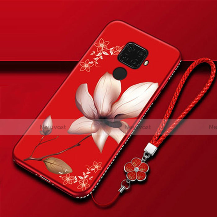 Silicone Candy Rubber Gel Flowers Soft Case Cover for Huawei Nova 5i Pro Red Wine