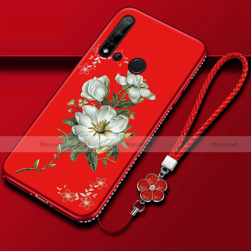 Silicone Candy Rubber Gel Flowers Soft Case Cover for Huawei Nova 5i Red