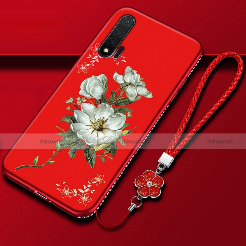 Silicone Candy Rubber Gel Flowers Soft Case Cover for Huawei Nova 6 5G Red