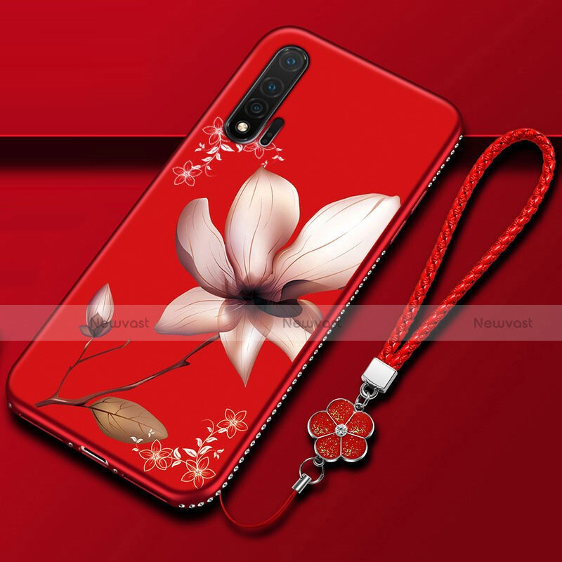 Silicone Candy Rubber Gel Flowers Soft Case Cover for Huawei Nova 6 5G Red Wine